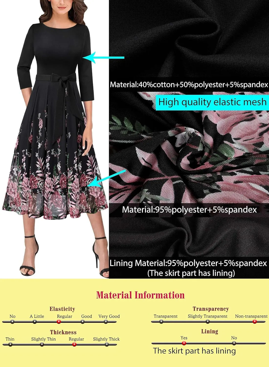VFSHOW Womens Elegant Pockets Belted Work Business Office Casual Party Pleated A-Line Midi Dress
