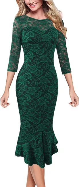 VFSHOW Womens Elegant Vintage Cocktail Party Mermaid Bodycon Midi Mid-Calf Dress