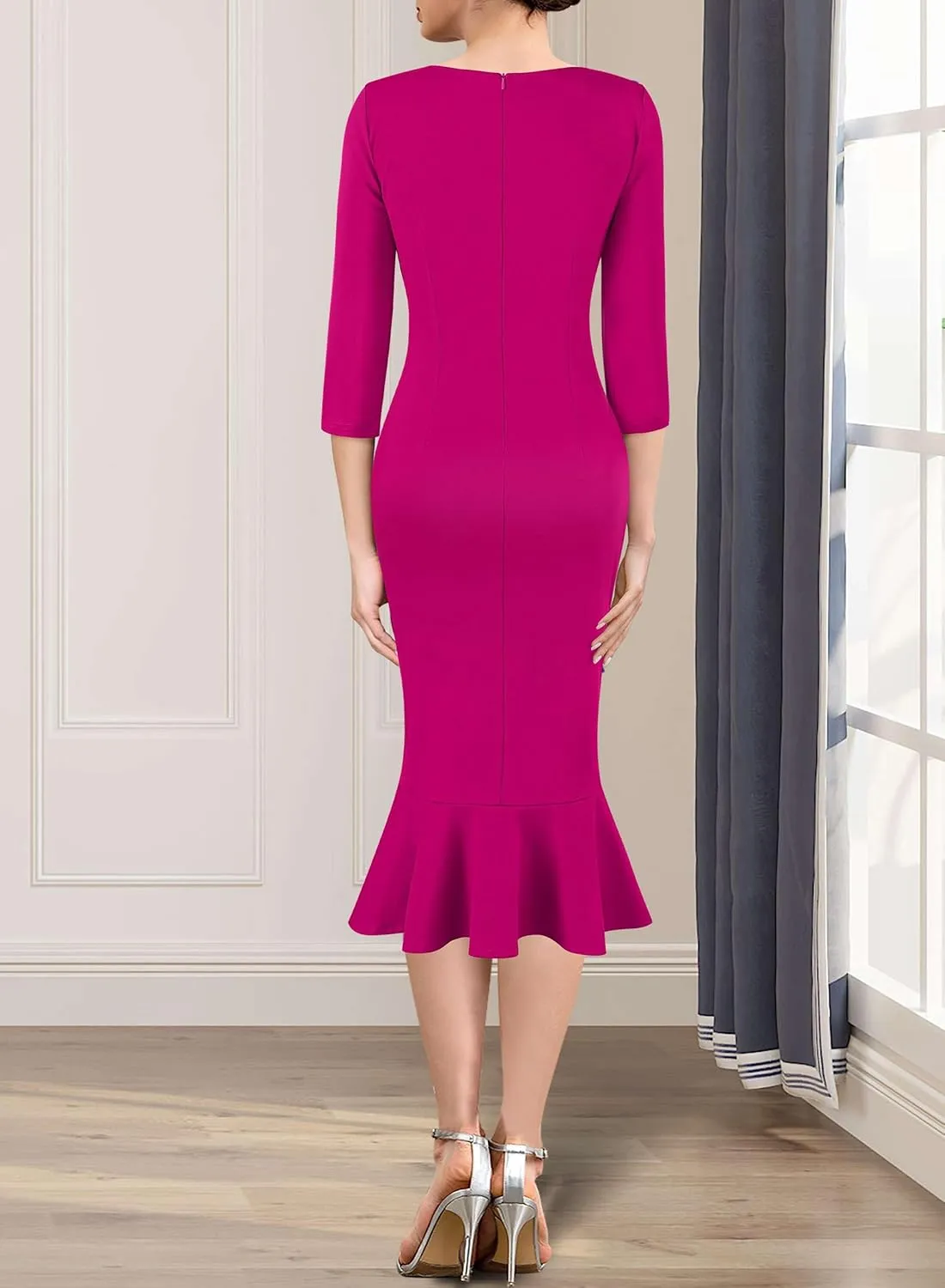 VFSHOW Womens Elegant Vintage Cocktail Party Mermaid Bodycon Midi Mid-Calf Dress