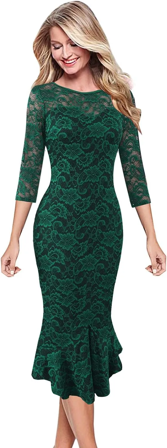 VFSHOW Womens Elegant Vintage Cocktail Party Mermaid Bodycon Midi Mid-Calf Dress