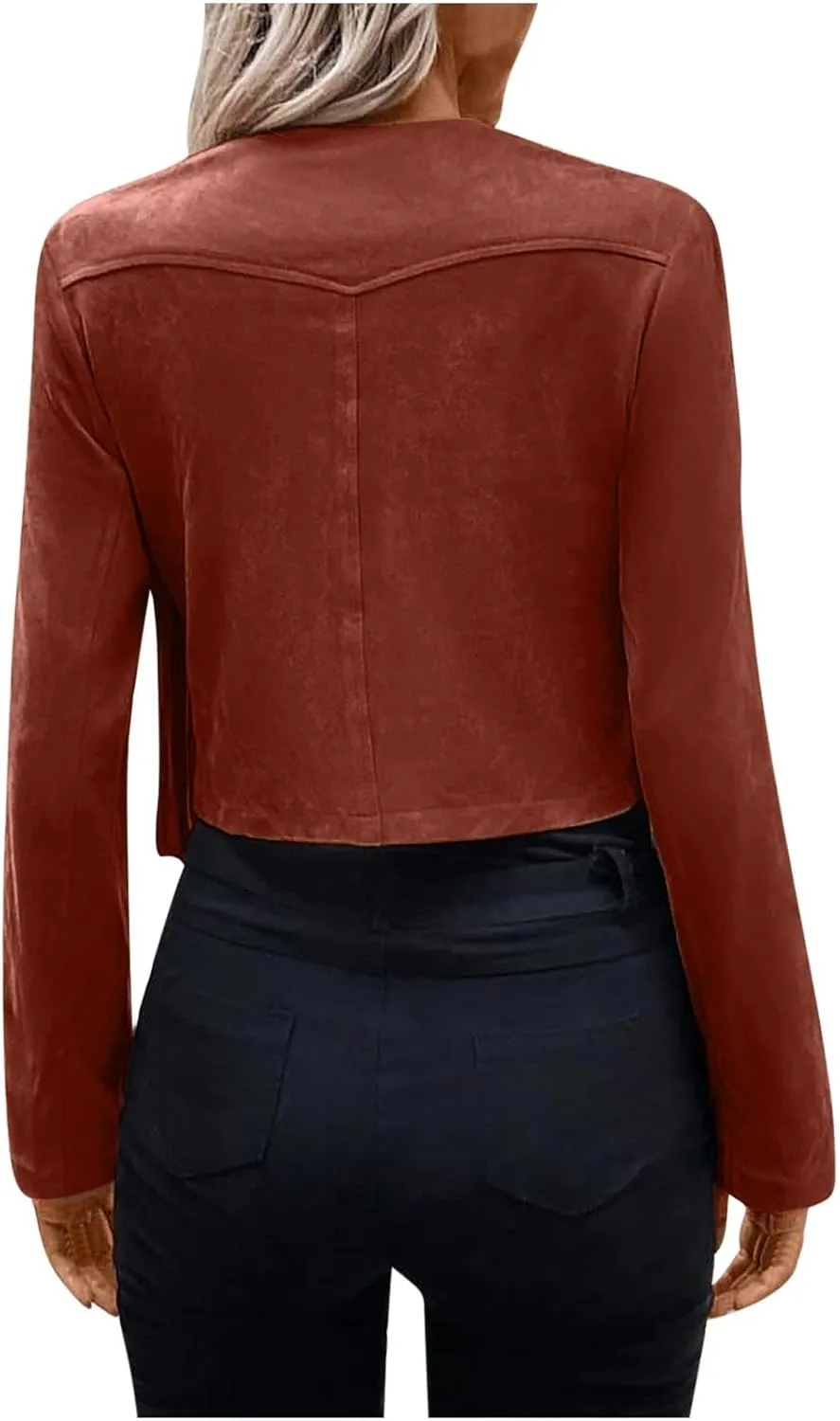Women Vintage Tassel Cropped Jacket Faux Suede Long Sleeve Fringe Jackets Funny Motorcycle Biker Coat Trendy