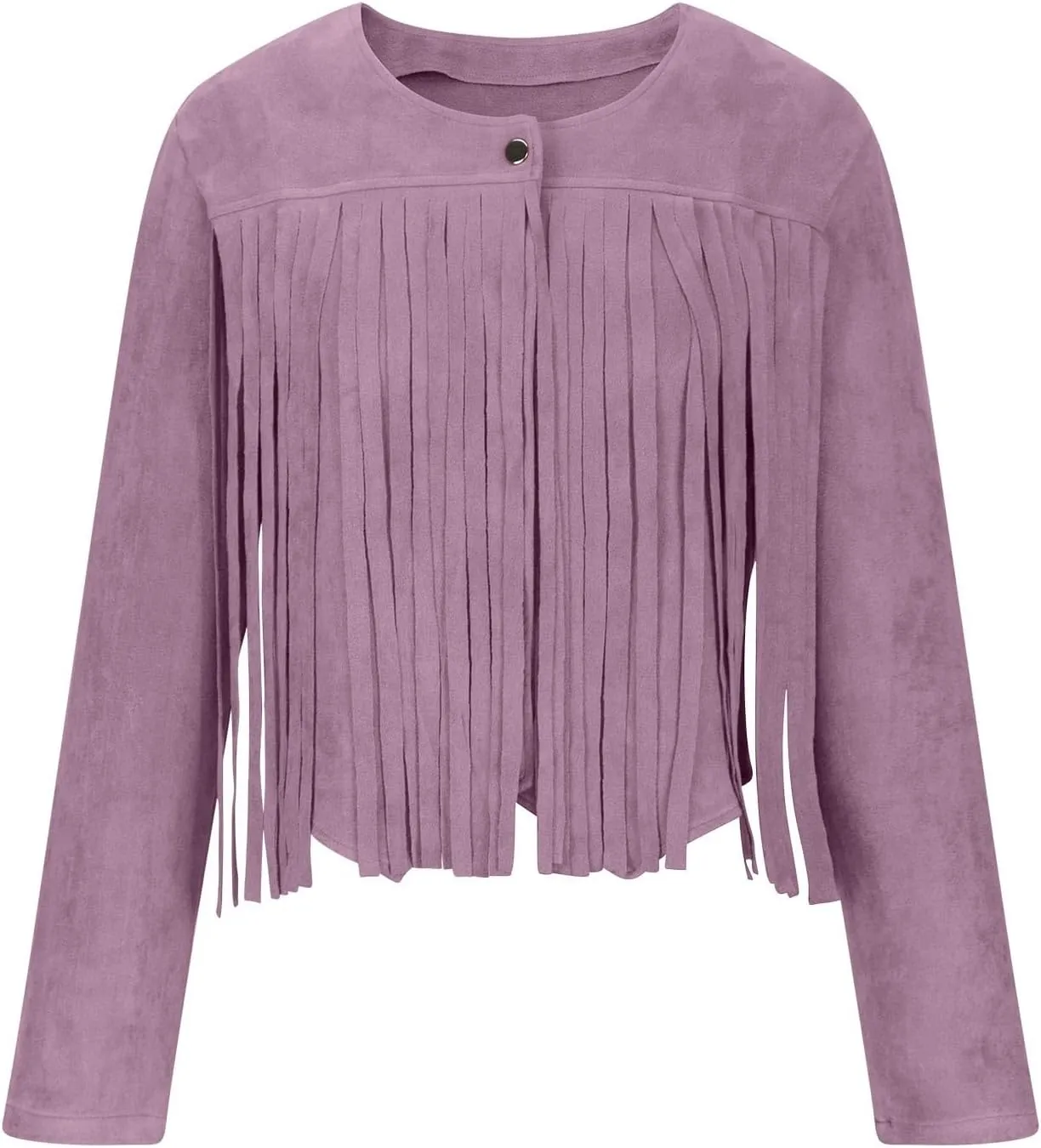 Women Vintage Tassel Cropped Jacket Faux Suede Long Sleeve Fringe Jackets Funny Motorcycle Biker Coat Trendy
