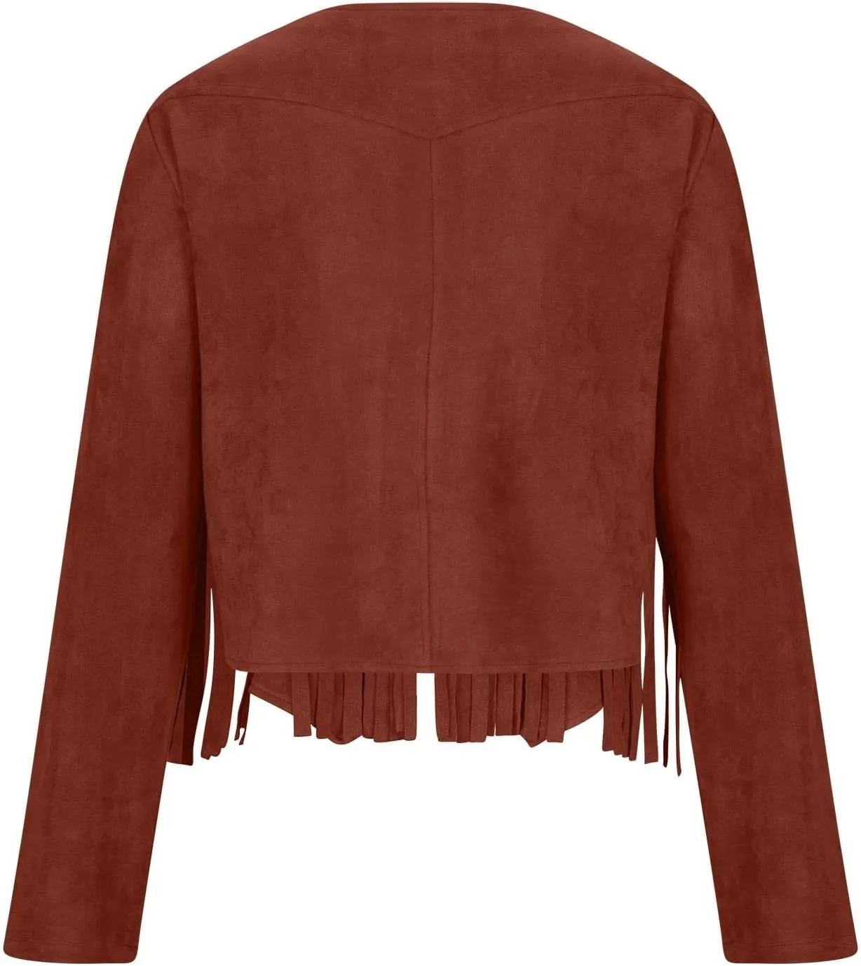 Women Vintage Tassel Cropped Jacket Faux Suede Long Sleeve Fringe Jackets Funny Motorcycle Biker Coat Trendy