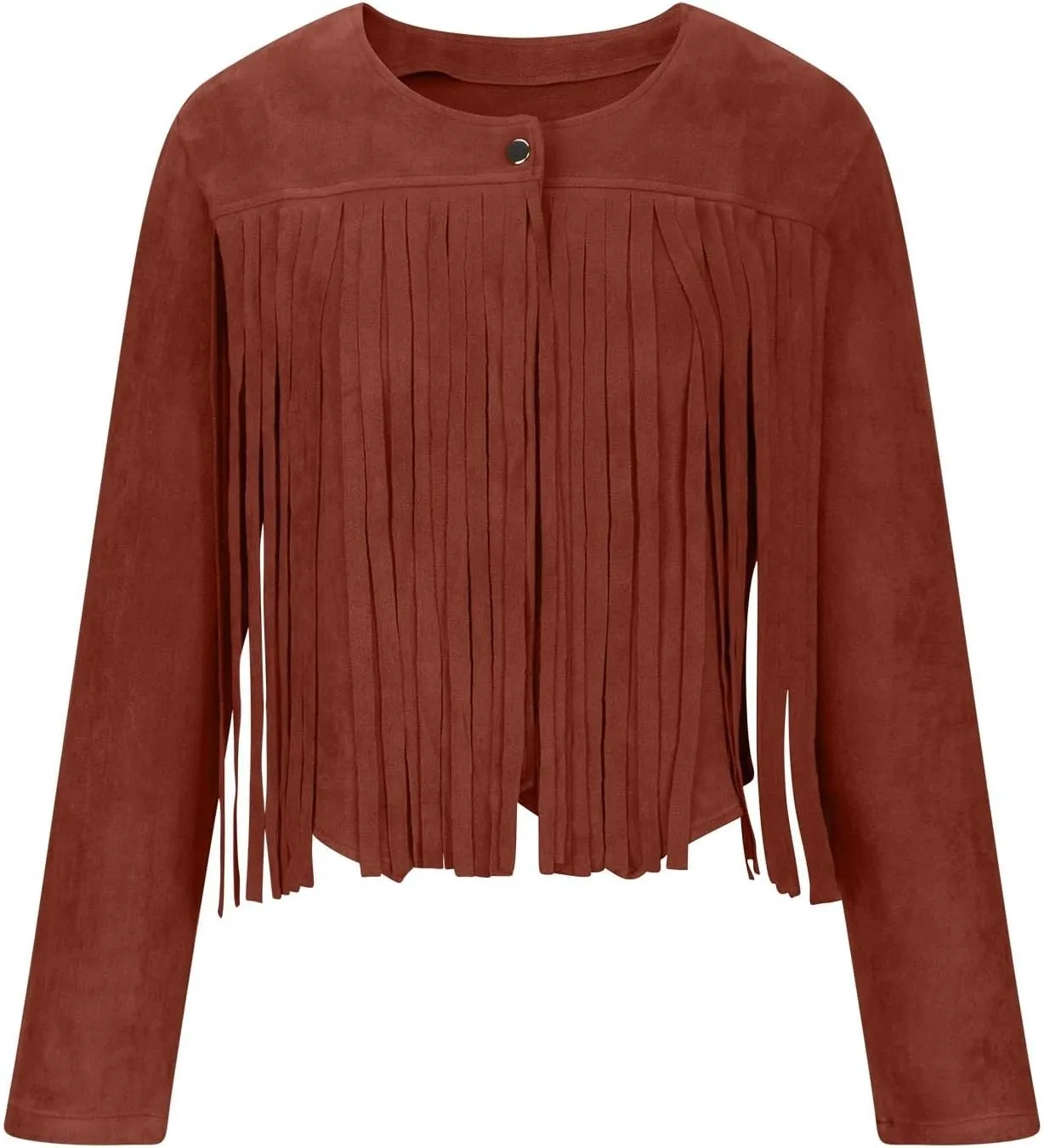 Women Vintage Tassel Cropped Jacket Faux Suede Long Sleeve Fringe Jackets Funny Motorcycle Biker Coat Trendy