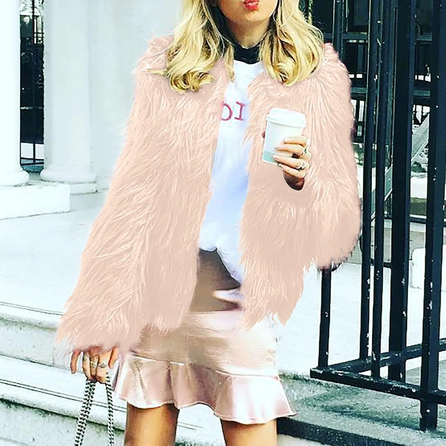 Womens Open Front Faux Fur Cardigan Winter Fashion Oversize Thermal Jackets Casual Long Sleeve Chunky Fuzzy Outwears