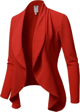 Women's Solid Formal Office Style Open Front Long Sleeves Blazer - Made in USA